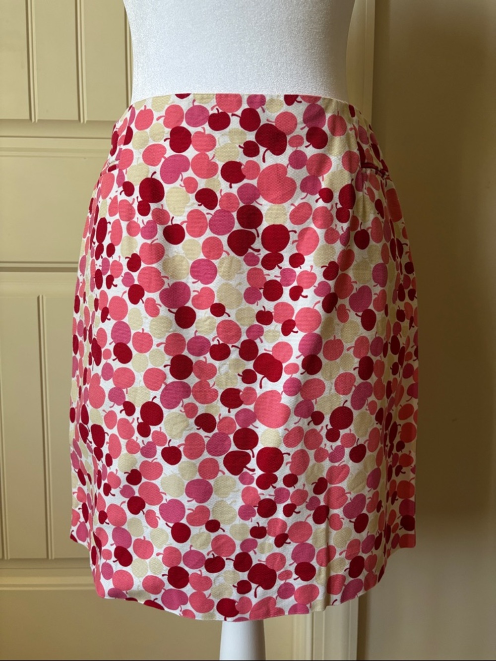 LOFT Pink and Red Cherry Print Mini Skirt